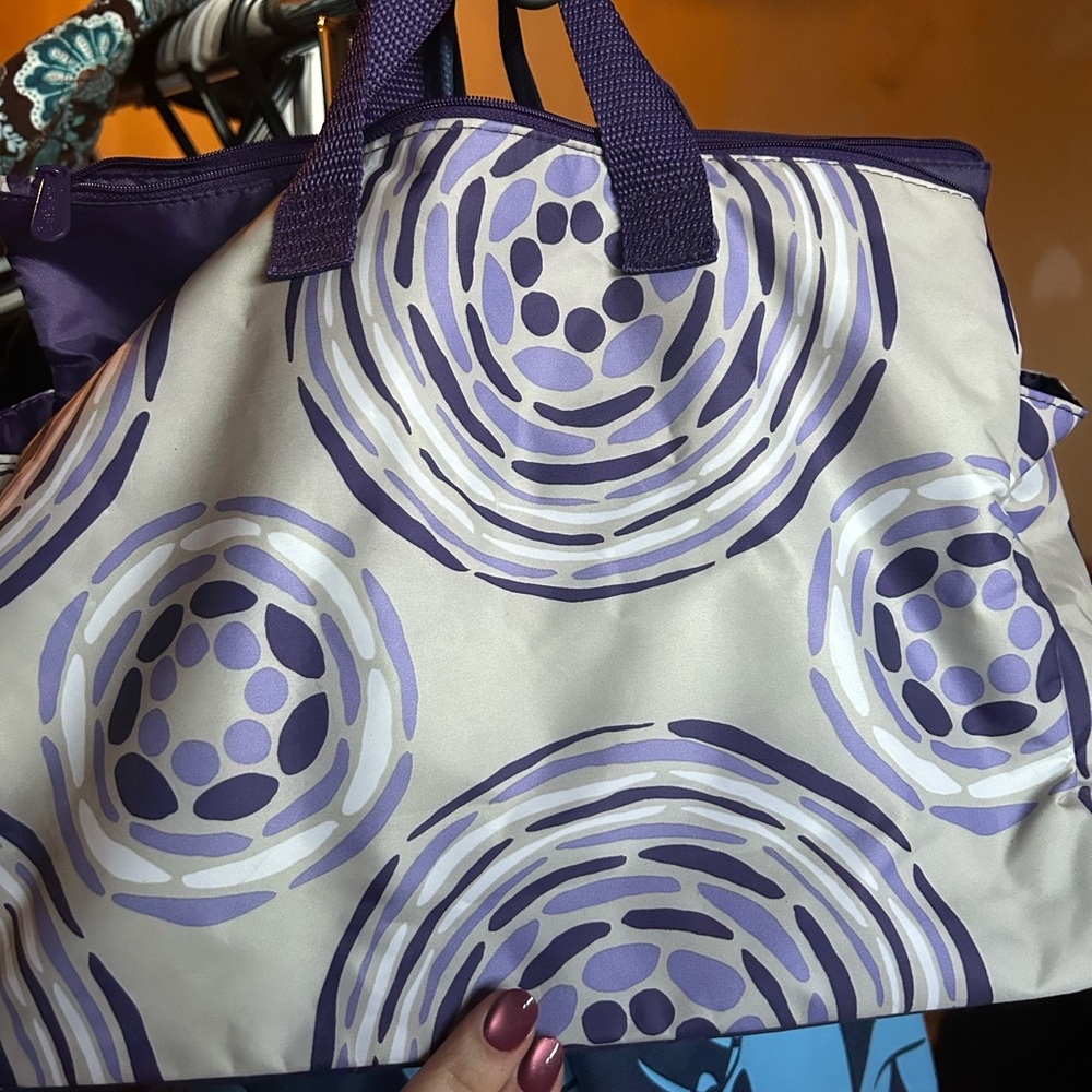Thirty-One Purple Swirl Tote Bag Bundle with Wallet, Makeup Bag, Accessories Bag